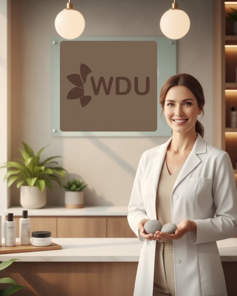 Portrait of a serene and confident female practitioner at Wellness Down Under (WDU), a women-led regenerative health clinic.